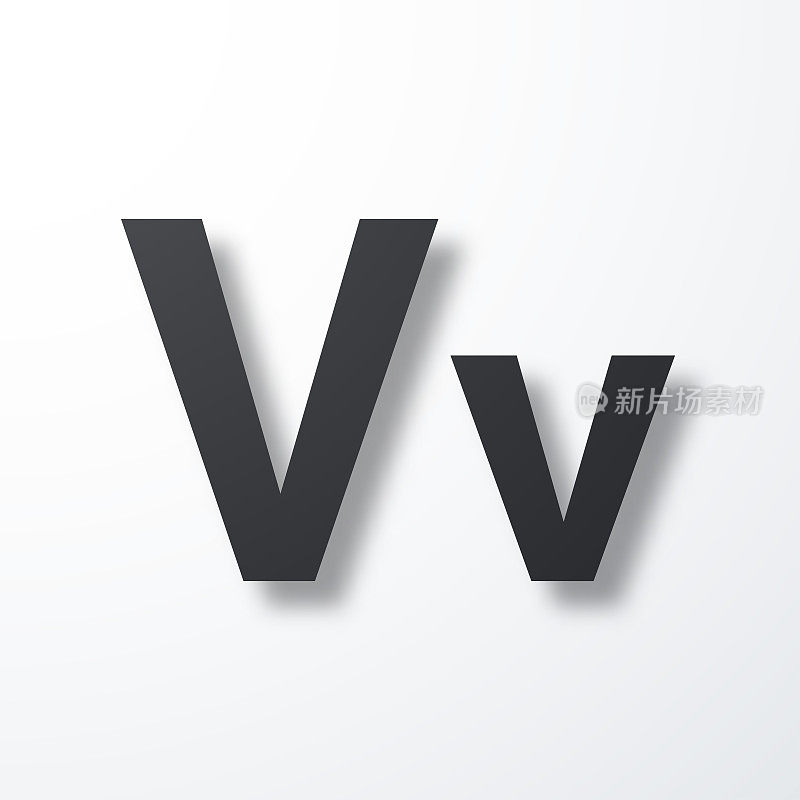 字母V -大写和小写。白色背景上的阴影图标